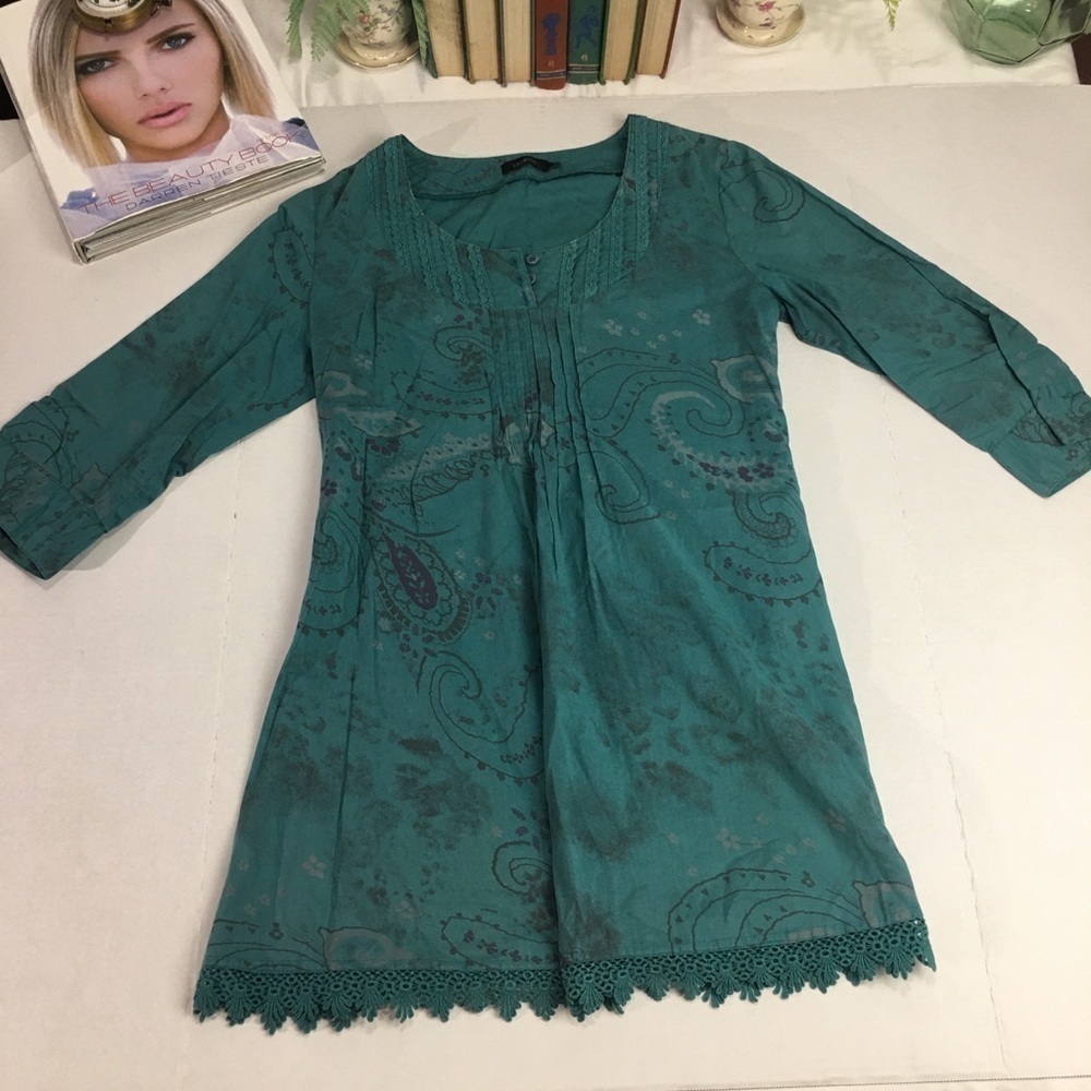 Boho Cotton Tunic Dress | Embroidered Pintuck Lace Hem · Liliblue